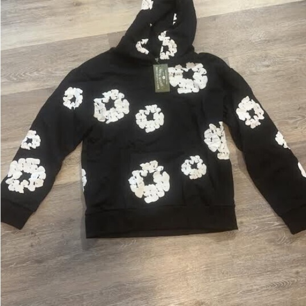 Black Hoodie with White Floral Pattern